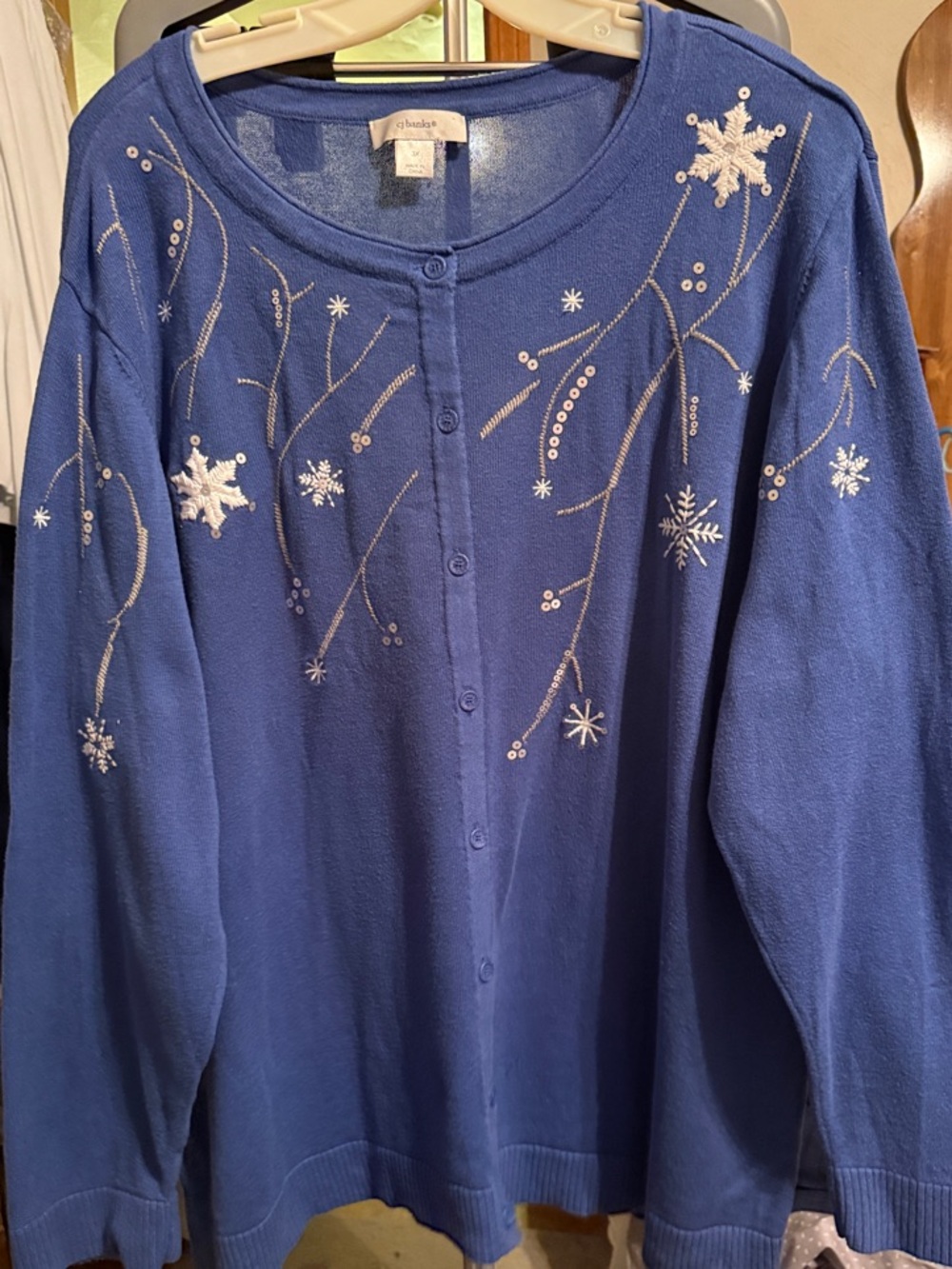 CJ Banks Blue Embellished Snowflake Cardigan. Size 3x good condition